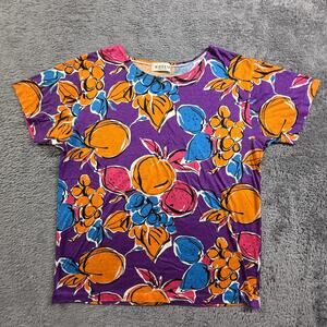 Vintage Giorgio Tireless Fashion Womens Single Stitch Fruit Print Tee Purple